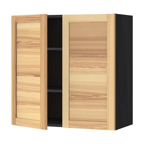 МЕТОД Навесной шкаф с полками/2дверцы - под дерево черный, Торхэмн естественный ясень, 80x80 см МЕТОД Навесной шкаф с полками/2дверцы - под дерево черный, Торхэмн естественный ясень, 80x80 см