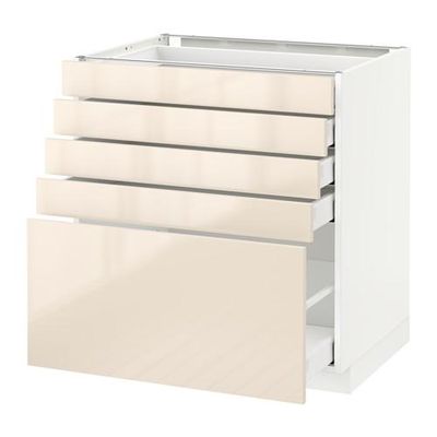 МЕТОД / МАКСИМЕРА Напольный шкаф с 5 ящиками - 80x60 см, Рингульт глянцевый кремовый, белый МЕТОД / МАКСИМЕРА Напольный шкаф с 5 ящиками - 80x60 см, Рингульт глянцевый кремовый, белый