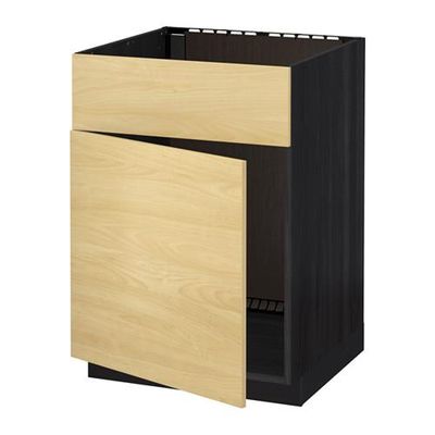 МЕТОД Напольный шкаф п-мойку с дв/фр пнл - Тингсрид под березу, под дерево черный МЕТОД Напольный шкаф п-мойку с дв/фр пнл - Тингсрид под березу, под дерево черный