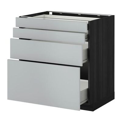 МЕТОД / ФОРВАРА Напольн шкаф 4 фронт панели/4 ящика - 80x60 см, Веддинге серый, под дерево черный