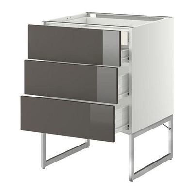 МЕТОД / ФОРВАРА Напольн шкаф 3фронт пнл/2низ/2ср ящ - 60x60x60 см, Рингульт глянцевый серый, белый МЕТОД / ФОРВАРА Напольн шкаф 3фронт пнл/2низ/2ср ящ - 60x60x60 см, Рингульт глянцевый серый, белый