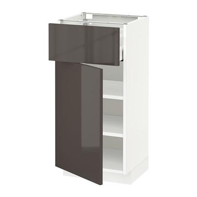 МЕТОД / МАКСИМЕРА Напольный шкаф с ящиком/дверью - 40x37 см, Рингульт глянцевый серый, белый