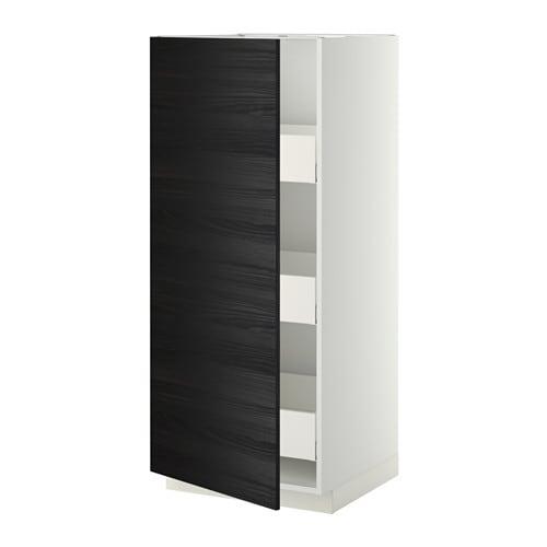 МЕТОД / МАКСИМЕРА Высокий шкаф с ящиками - белый, Тингсрид под дерево черный, 60x60x140 см