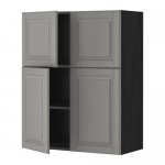 МЕТОД Навесной шкаф с полками/4дверцы - под дерево черный, Будбин серый