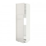 МЕТОД Высокий шкаф д/холодильника/2дверцы - белый, Рингульт глянцевый светло-серый, 60x60x200 см