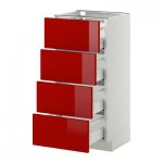 МЕТОД / МАКСИМЕРА Напольн шкаф 4 фронт панели/4 ящика - 40x37 см, Рингульт глянцевый красный, белый МЕТОД / МАКСИМЕРА Напольн шкаф 4 фронт панели/4 ящика - 40x37 см, Рингульт глянцевый красный, белый