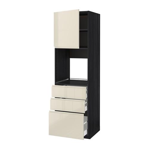 МЕТОД / МАКСИМЕРА Высокий шкаф д/духовки/дверь/3ящика - под дерево черный, Воксторп глянцевый светло-бежевый, 60x60x200 см МЕТОД / МАКСИМЕРА Высокий шкаф д/духовки/дверь/3ящика - под дерево черный, Воксторп глянцевый светло-бежевый, 60x60x200 см