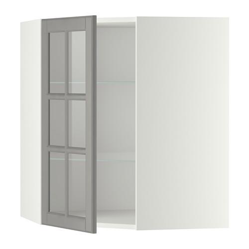 METOD углов навесн шк с полками/сткл дв белый/Будбин серый 67.5x67.5x80 cm