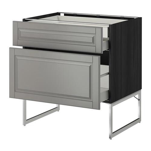 МЕТОД / МАКСИМЕРА Напольн шкаф 2фронт пнл/2низ/1вс ящ - под дерево черный, Будбин серый, 80x60x60 см