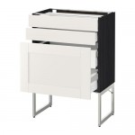 МЕТОД / МАКСИМЕРА Напольн шкаф 3фронт пнл/2низ/2ср ящ - под дерево черный, Сэведаль белый, 60x37x60 см