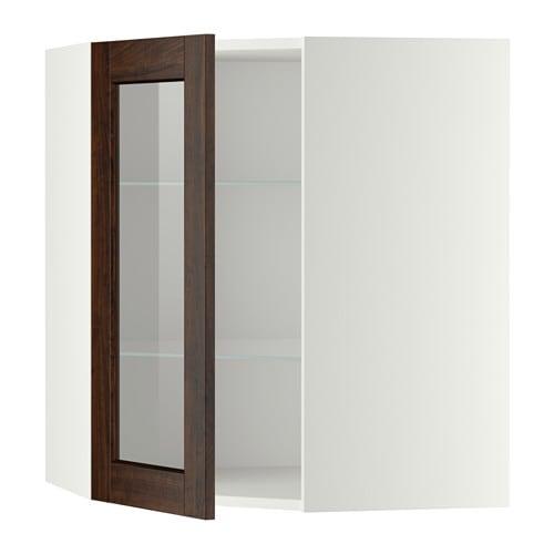 МЕТОД Углов навесн шк с полками/сткл дв - белый, Эдсерум под дерево коричневый, 68x80 см МЕТОД Углов навесн шк с полками/сткл дв - белый, Эдсерум под дерево коричневый, 68x80 см