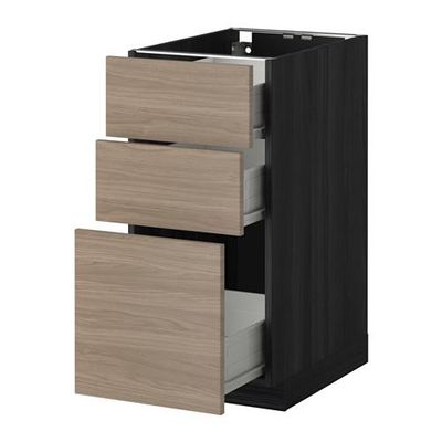 МЕТОД / ФОРВАРА Напольный шкаф с 3 ящиками - 40x60 см, Брокхульт под грецкий орех светло-серый, под дерево черный МЕТОД / ФОРВАРА Напольный шкаф с 3 ящиками - 40x60 см, Брокхульт под грецкий орех светло-серый, под дерево черный