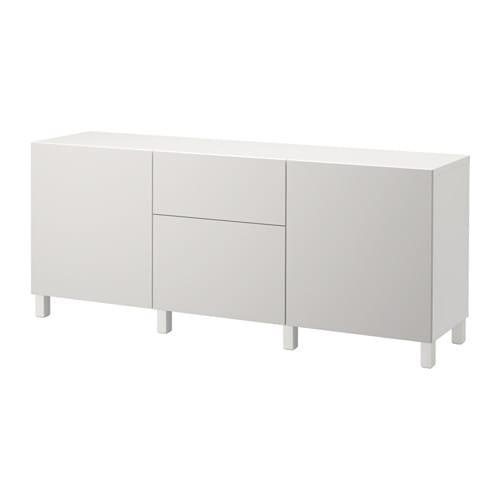 БЕСТО Комбинация для хранения с ящиками - белый/Лаппвикен светло-серый, направляющие ящика,нажимные