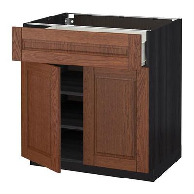 МЕТОД / ФОРВАРА Напольный шкаф+ящик/2дверцы - 80x60 см, Филипстад коричневый, под дерево черный