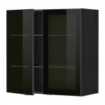 МЕТОД Навесной шкаф с полками/2 стекл дв - под дерево черный, Ютис дымчатое стекло/черный, 80x80 см