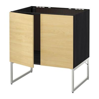 МЕТОД Напольн шкаф д раковины+2 двери - Тингсрид под березу, под дерево черный МЕТОД Напольн шкаф д раковины+2 двери - Тингсрид под березу, под дерево черный