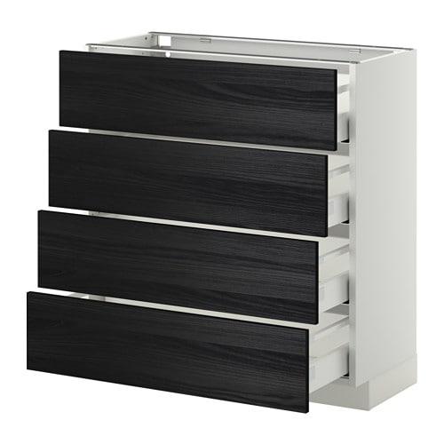 МЕТОД / МАКСИМЕРА Напольн шкаф 4 фронт панели/4 ящика - белый, Тингсрид под дерево черный, 80x37 см