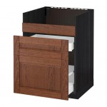 МЕТОД / МАКСИМЕРА Нап шкаф п/мойку ДУМШЁ/3фасада/2ящ - под дерево черный, Филипстад коричневый, 60x60 см