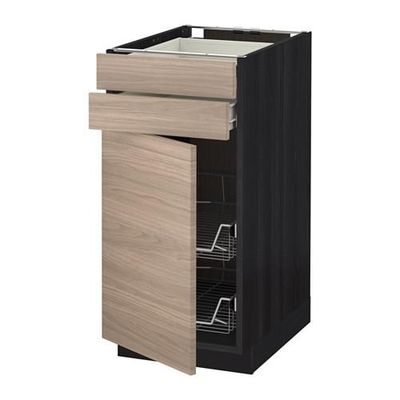 МЕТОД / ФОРВАРА Напольн шкаф/дверца/2ящ/првл крзн - 40x60 см, Брокхульт под грецкий орех светло-серый, под дерево черный