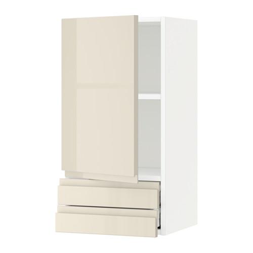 МЕТОД / МАКСИМЕРА Навесной шкаф с дверцей/2 ящика - белый, Воксторп глянцевый светло-бежевый, 40x80 см МЕТОД / МАКСИМЕРА Навесной шкаф с дверцей/2 ящика - белый, Воксторп глянцевый светло-бежевый, 40x80 см