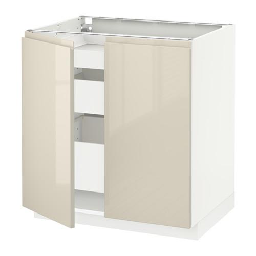 МЕТОД / МАКСИМЕРА Напольный шкаф с 2дверцами/3ящиками - белый, Воксторп глянцевый светло-бежевый МЕТОД / МАКСИМЕРА Напольный шкаф с 2дверцами/3ящиками - белый, Воксторп глянцевый светло-бежевый