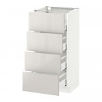 МЕТОД / МАКСИМЕРА Напольн шкаф 4 фронт панели/4 ящика - белый, Рингульт глянцевый светло-серый, 40x37 см