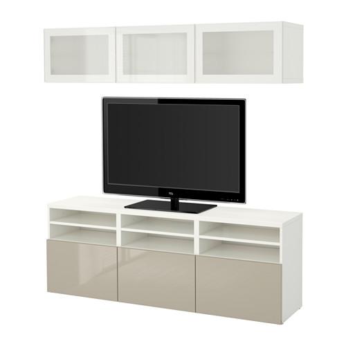 БЕСТО Шкаф для ТВ, комбин/стеклян дверцы - белый/Сельсвикен глянцевый/бежевый матовое стекло, направляющие ящика,нажимные БЕСТО Шкаф для ТВ, комбин/стеклян дверцы - белый/Сельсвикен глянцевый/бежевый матовое стекло, направляющие ящика,нажимные