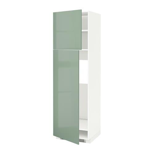 МЕТОД Высокий шкаф д/холодильника/2дверцы - белый, Калларп глянцевый светло-зеленый, 60x60x200 см