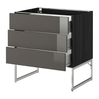 МЕТОД / ФОРВАРА Нплн шк 3 фрнт/3 средн ящика - 80x60x60 см, Рингульт глянцевый серый, под дерево черный