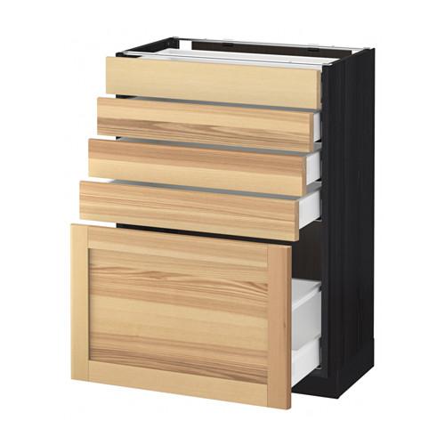 МЕТОД / МАКСИМЕРА Напольный шкаф с 5 ящиками - под дерево черный, Торхэмн естественный ясень, 60x37 см