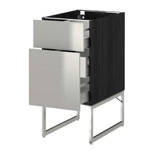 МЕТОД / МАКСИМЕРА Наполн шк 2 фрнт/3 средн ящ - под дерево черный, Гревста нержавеющ сталь, 40x60x60 см