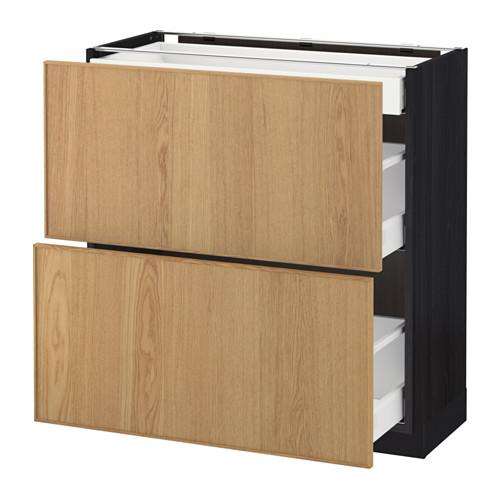 МЕТОД / МАКСИМЕРА Напольный шкаф/2фасада/3ящика - под дерево черный, Экестад дуб, 80x37 см