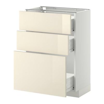 МЕТОД / ФОРВАРА Напольный шкаф с 3 ящиками - 60x37 см, Рингульт глянцевый кремовый, белый МЕТОД / ФОРВАРА Напольный шкаф с 3 ящиками - 60x37 см, Рингульт глянцевый кремовый, белый