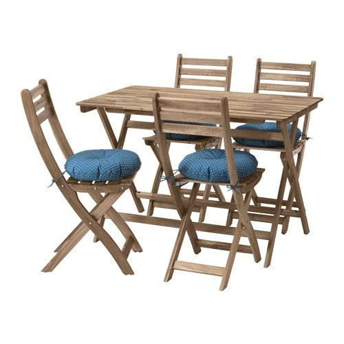 АСКХОЛЬМЕН Стол+4 стула, д/сада - Аскхольмен серо-коричневая морилка/Иттерон синий