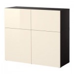 БЕСТО Комбинация для хранения с дверцами - черно-коричневый/Тофта глянцевый/кремовый