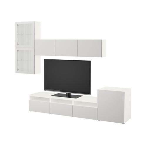 БЕСТО Шкаф для ТВ, комбин/стеклян дверцы - белый/Лаппвикен светло-серый прозрачное стекло, направляющие ящика,нажимные БЕСТО Шкаф для ТВ, комбин/стеклян дверцы - белый/Лаппвикен светло-серый прозрачное стекло, направляющие ящика,нажимные