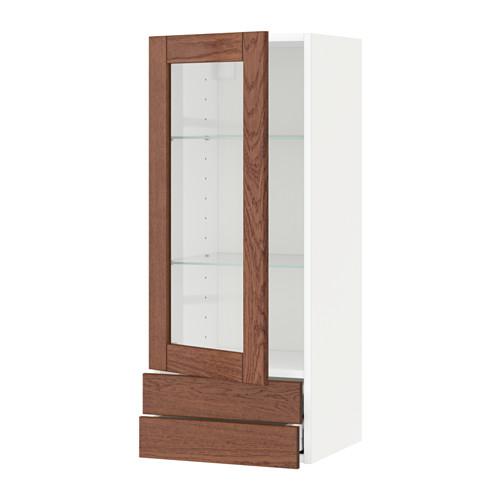 МЕТОД / МАКСИМЕРА Навесной шкаф/стекл дверца/2 ящика - белый, Филипстад коричневый, 40x100 см