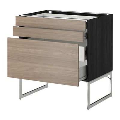 МЕТОД / ФОРВАРА Напольн шкаф 3фронт пнл/2низ/2ср ящ - под дерево черный, Брокхульт под грецкий орех светло-серый, 80x60x60 см МЕТОД / ФОРВАРА Напольн шкаф 3фронт пнл/2низ/2ср ящ - под дерево черный, Брокхульт под грецкий орех светло-серый, 80x60x60 см