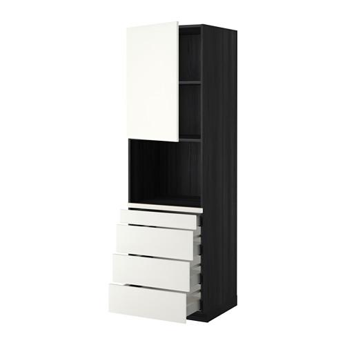 МЕТОД / МАКСИМЕРА Высокий шкаф д/комбинир СВЧ/4 ящика - под дерево черный, Хэггеби белый, 60x60x200 см
