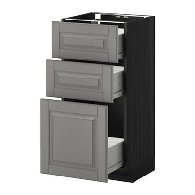 МЕТОД / ФОРВАРА Напольный шкаф с 3 ящиками - 40x37 см, Будбин серый, под дерево черный МЕТОД / ФОРВАРА Напольный шкаф с 3 ящиками - 40x37 см, Будбин серый, под дерево черный