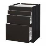 МЕТОД / МАКСИМЕРА Напольн шкаф 4 фронт панели/4 ящика - под дерево черный, Кунгсбакка антрацит, 60x60 см