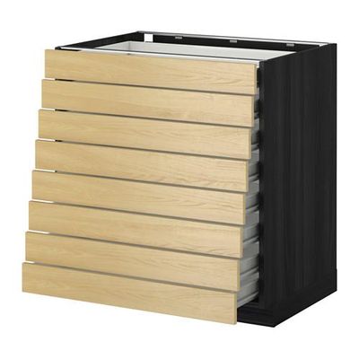 МЕТОД / ФОРВАРА Наполн шкаф 8 фронт/8 низк ящиков - 80x60 см, Тингсрид под березу, под дерево черный