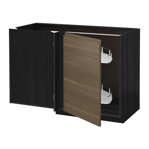 МЕТОД Угловой напол шкаф с выдвижн секц - под дерево черный, Воксторп под грецкий орех