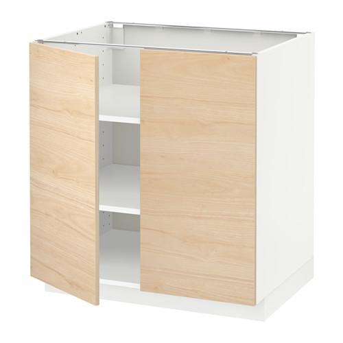 МЕТОД Напол шкаф с полками/2двери - белый, Аскерсунд под светлый ясень, 80x60 см