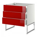 МЕТОД / ФОРВАРА Нплн шк 3 фрнт/3 средн ящика - 80x60x60 см, Рингульт глянцевый красный, белый