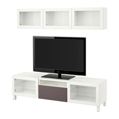 БЕСТО Шкаф для ТВ, комбин/стеклян дверцы - белый/Вальвикен темно-коричневый, прозрачное стекло, направляющие ящика,нажимные БЕСТО Шкаф для ТВ, комбин/стеклян дверцы - белый/Вальвикен темно-коричневый, прозрачное стекло, направляющие ящика,нажимные