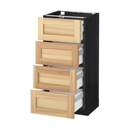 МЕТОД / МАКСИМЕРА Напольн шкаф 4 фронт панели/4 ящика - под дерево черный, Торхэмн естественный ясень, 40x37 см
