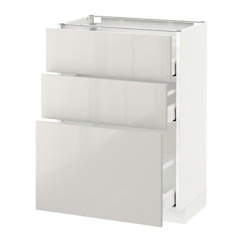 МЕТОД / МАКСИМЕРА Напольный шкаф с 3 ящиками - белый, Рингульт глянцевый светло-серый, 60x37 см МЕТОД / МАКСИМЕРА Напольный шкаф с 3 ящиками - белый, Рингульт глянцевый светло-серый, 60x37 см