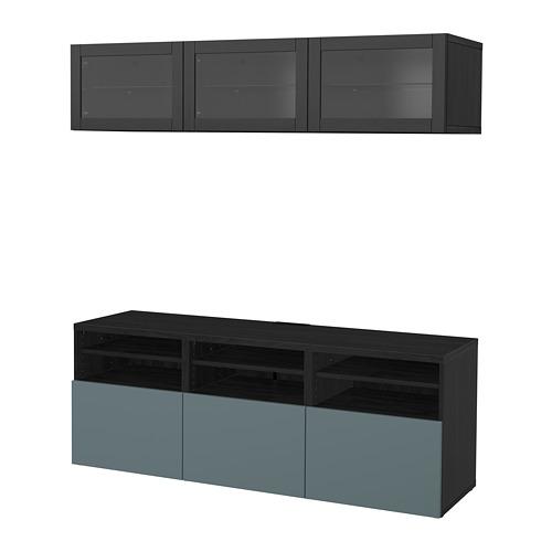 BESTÅ шкаф для ТВ, комбин/стеклян дверцы желтый