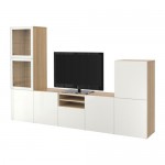 БЕСТО Шкаф для ТВ, комбин/стеклян дверцы - под беленый дуб/Сельсвикен глянцевый/белый прозрачное стекло, направляющие ящика,нажимные БЕСТО Шкаф для ТВ, комбин/стеклян дверцы - под беленый дуб/Сельсвикен глянцевый/белый прозрачное стекло, направляющие ящика,нажимные